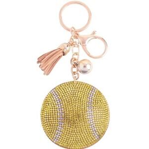 Yellow White Softball Crystal Keychain Keyring Bag Charm